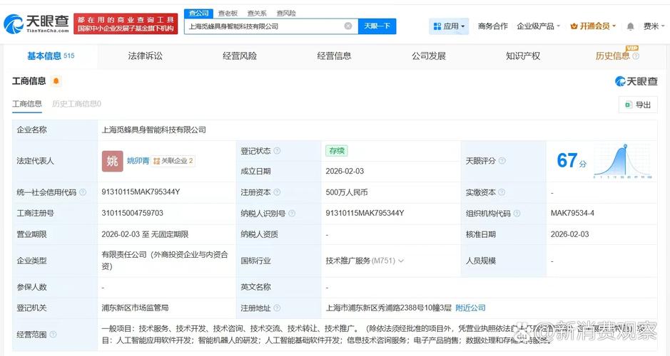 注册资本500万人民币,经营范围包括人工智能应用软件开发